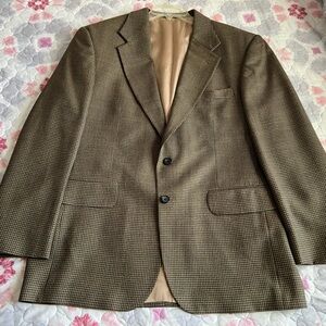 Oscar de la Renta Menswear Black Brown Houndstooth Wool Blazer Sport Coat 42R